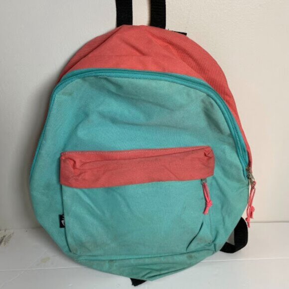 Two-Tone Canvas Nylon Womens Coral Pink Aqua Blue Backpack Medium - Picture 2 of 7